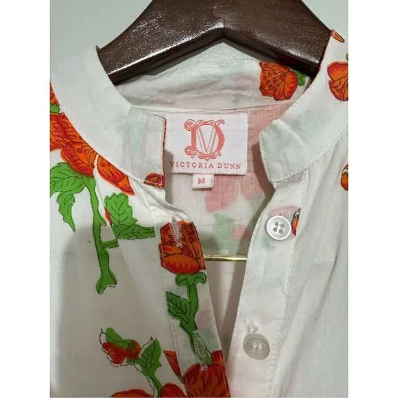 Victoria Dunn Magnolia Flutter Floral Sleeve Dress Size Medium Button - Picture 6 of 13